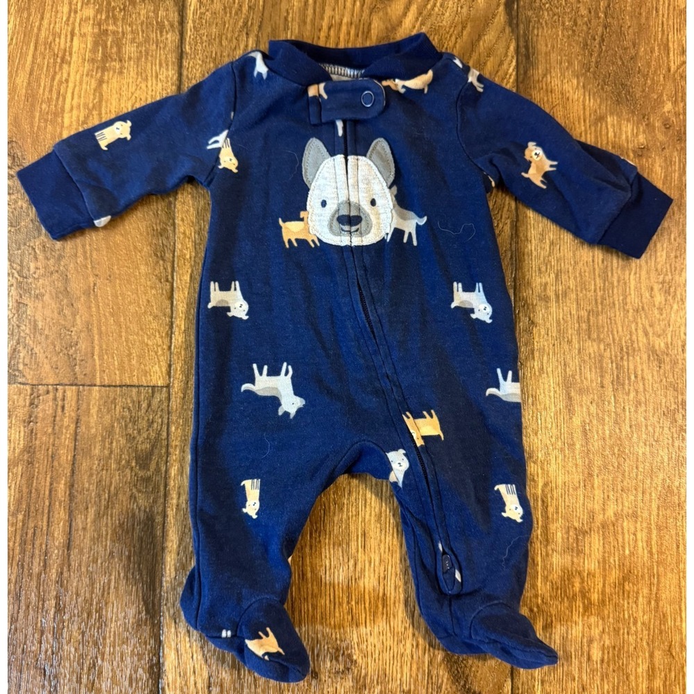 Child of Mine Baby Boy Sleeper Preemie Zipper Dogs Blue Cotton Outfit Footie